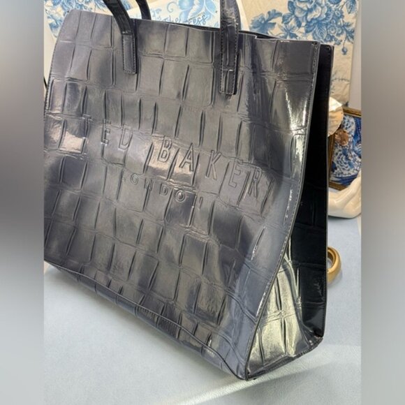 🆕 TED BAKER 🧿 NWOT Allicon Eco Leather Croc Icon Tote Bag, Dark Blue - Picture 4 of 11